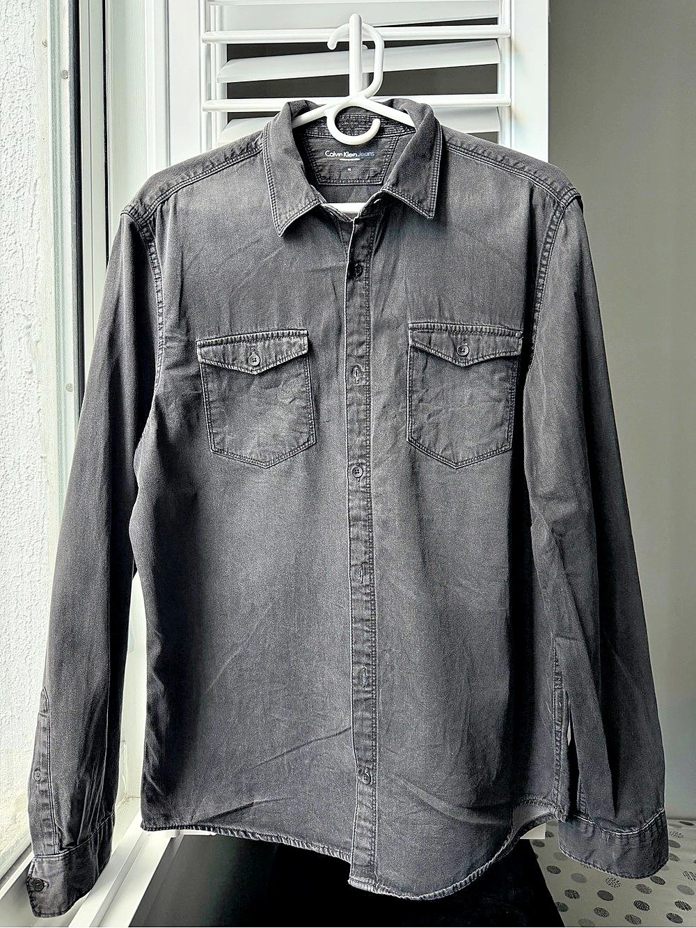 Calvin Klein Jeans Men's Washed Black Cotton Button Up Shirt M